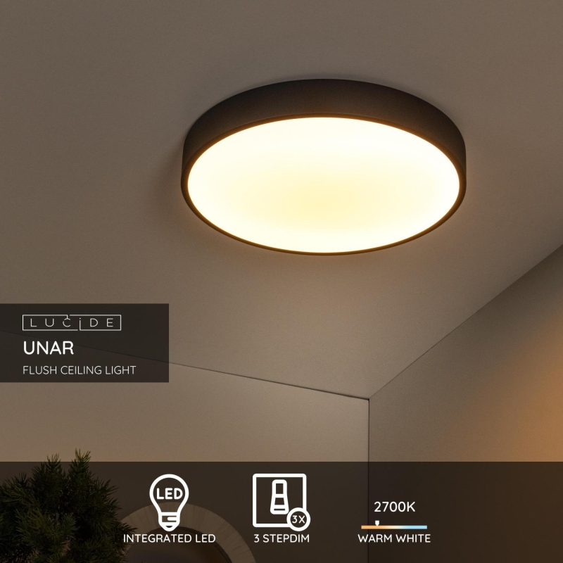 Lucide UNAR - Zapustené stropné svietidlo - Ø 39,5 cm - LED Dim. - 1x24W 2700K - 3 StepDim - Čierny
